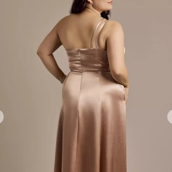 Burnt Orange / Cinnamon Luxe Charmeuse One-Shoulder Dress - STYLE # F20785 - Picture 2 of 5